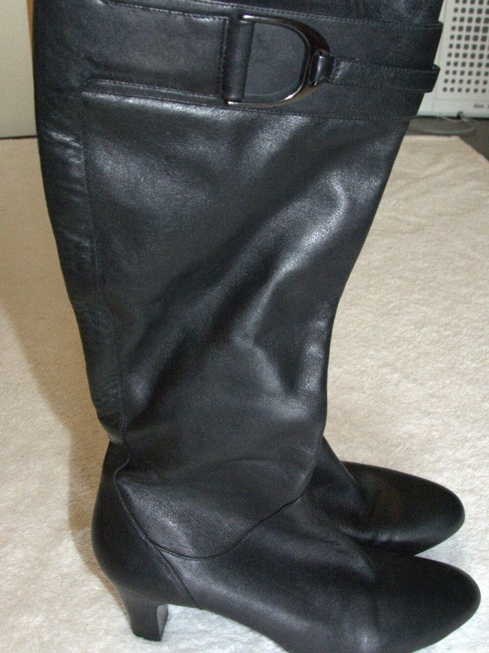 Cole Haan Boots Women's Black Zip up Heeled Knee High Riding Buckles size 10B